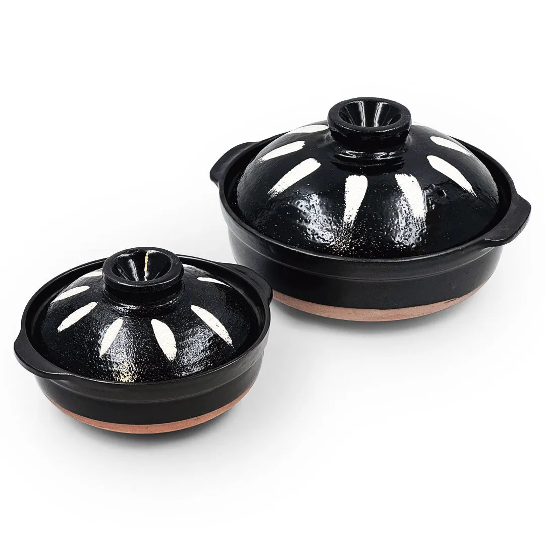 Black Tokusa Ceramic Coated Donabe Earthenware Pot 37 fl oz / 6.7" dia