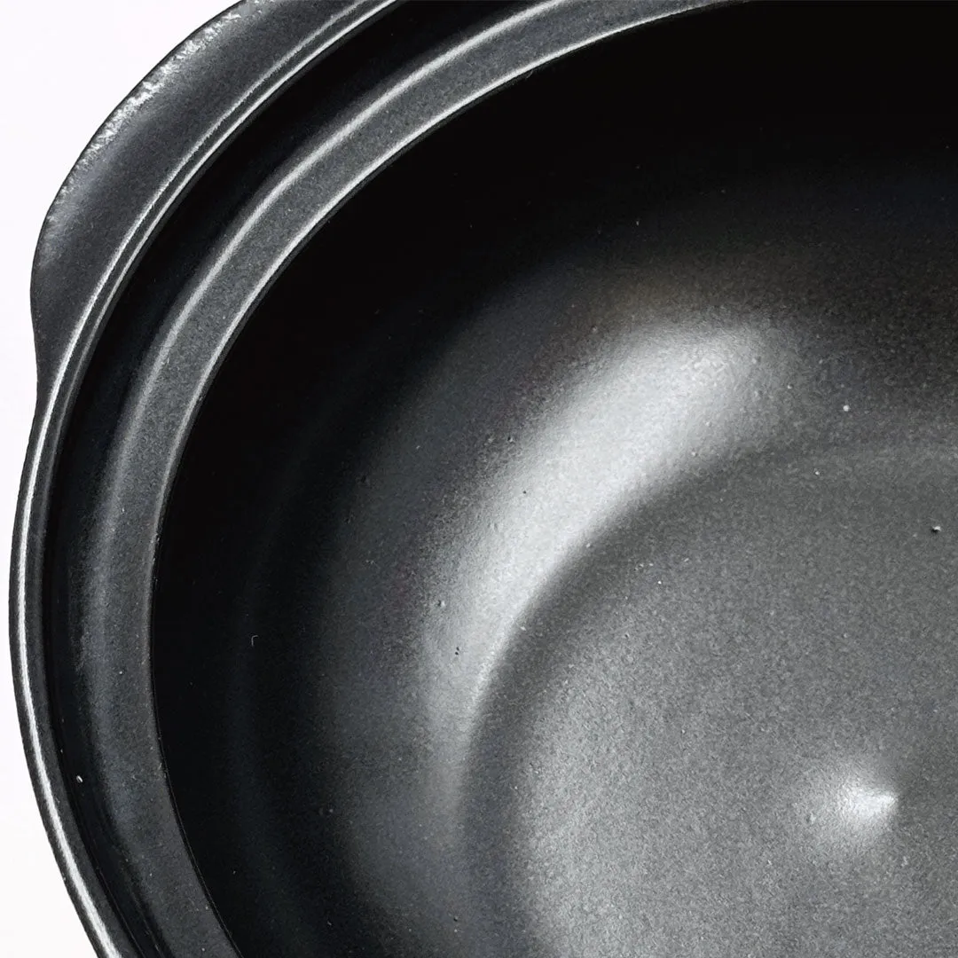 Black Tokusa Ceramic Coated Donabe Earthenware Pot 37 fl oz / 6.7" dia