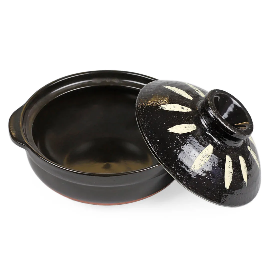 Black Tokusa Ceramic Coated Donabe Earthenware Pot 83 fl oz / 8.9" dia