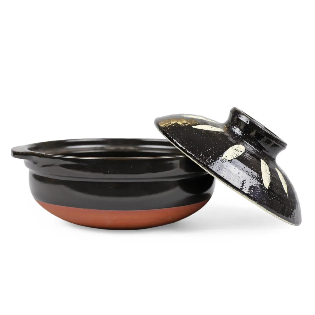 Black Tokusa Ceramic Coated Donabe Earthenware Pot 83 fl oz / 8.9" dia