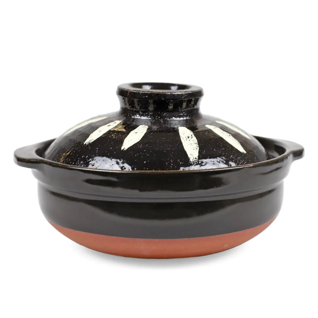 Black Tokusa Ceramic Coated Donabe Earthenware Pot 83 fl oz / 8.9" dia