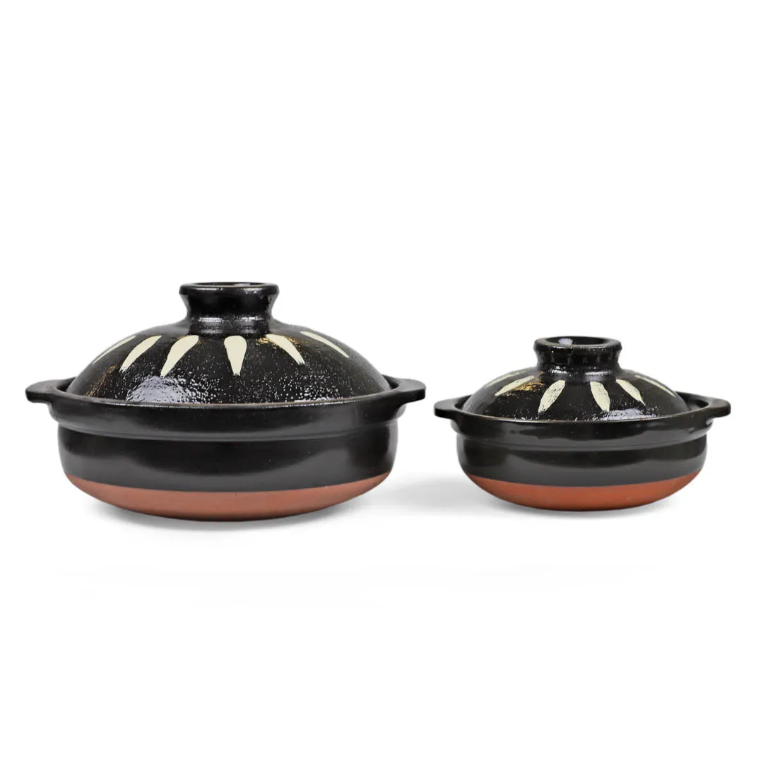 Black Tokusa Ceramic Coated Donabe Earthenware Pot 83 fl oz / 8.9" dia
