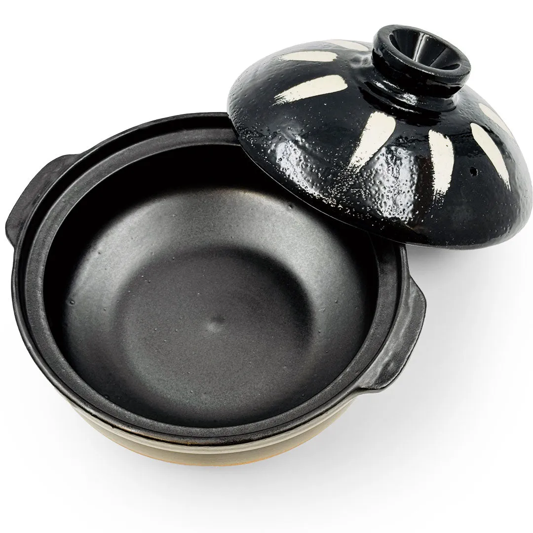 Black Tokusa Ceramic Coated Donabe Earthenware Pot 83 fl oz / 8.9" dia