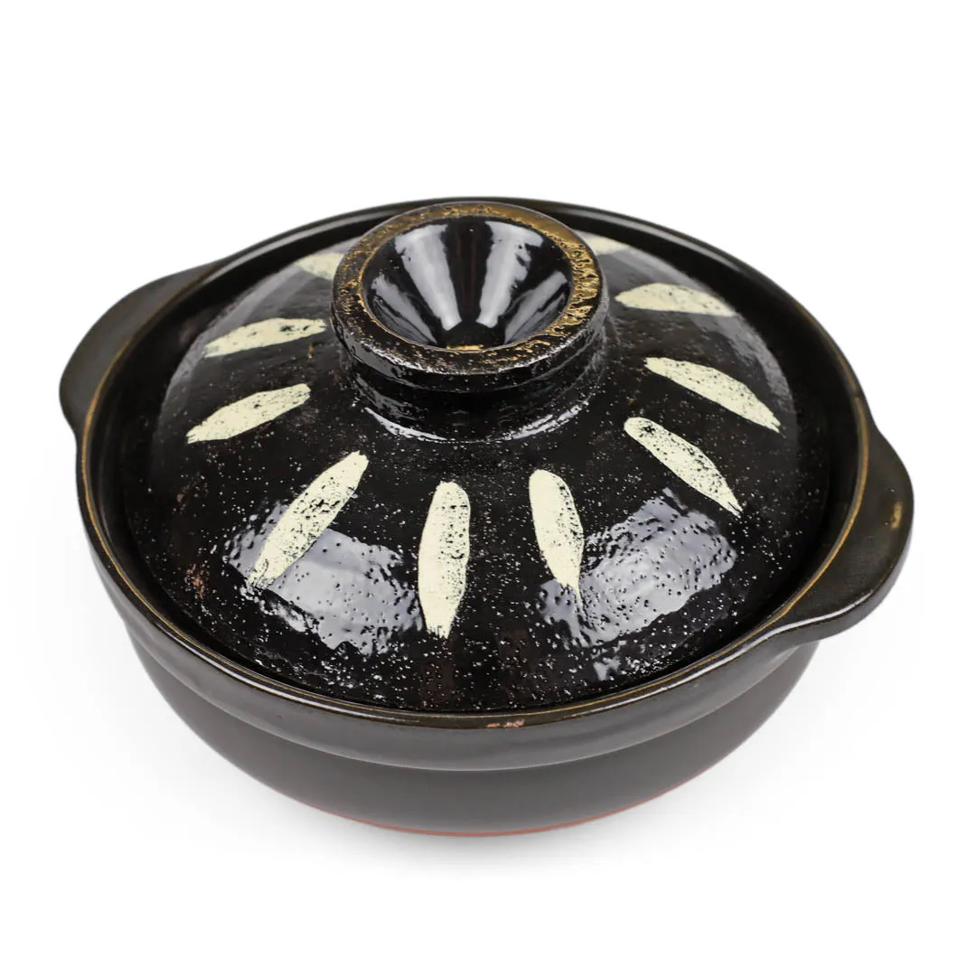 Black Tokusa Ceramic Coated Donabe Earthenware Pot 83 fl oz / 8.9" dia