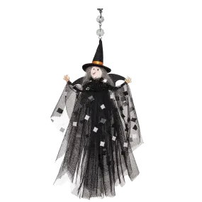 BLACK   WHITE "CHECKERED" WITCH (Set/1) MAGNETIC HALLOWEEN CHANDELIER ORNAMENT