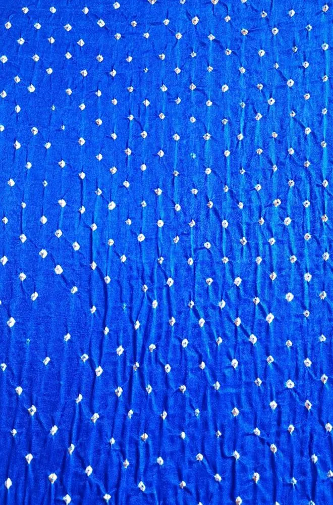Blue Bandhani Bandhej Pure Gajji Silk Fabric ( 1 Mtrs )