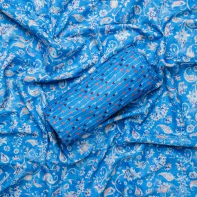 Blue Linen Printed Unstitched Fabric Set (5 Meter Set)