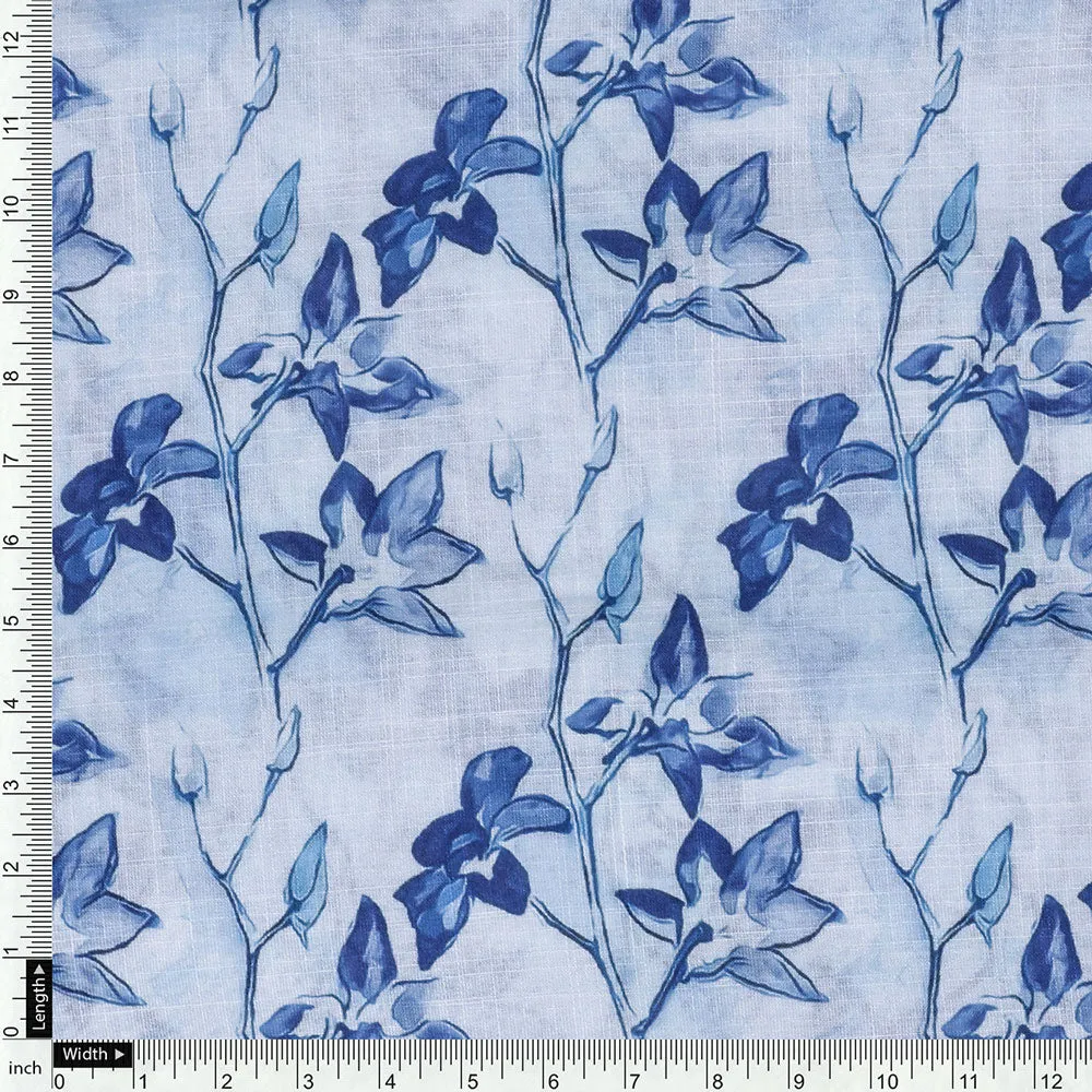 Blue Linen Printed Unstitched Fabric Set (5 Meter Set)