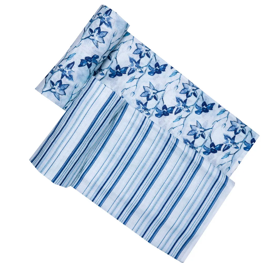 Blue Linen Printed Unstitched Fabric Set (5 Meter Set)