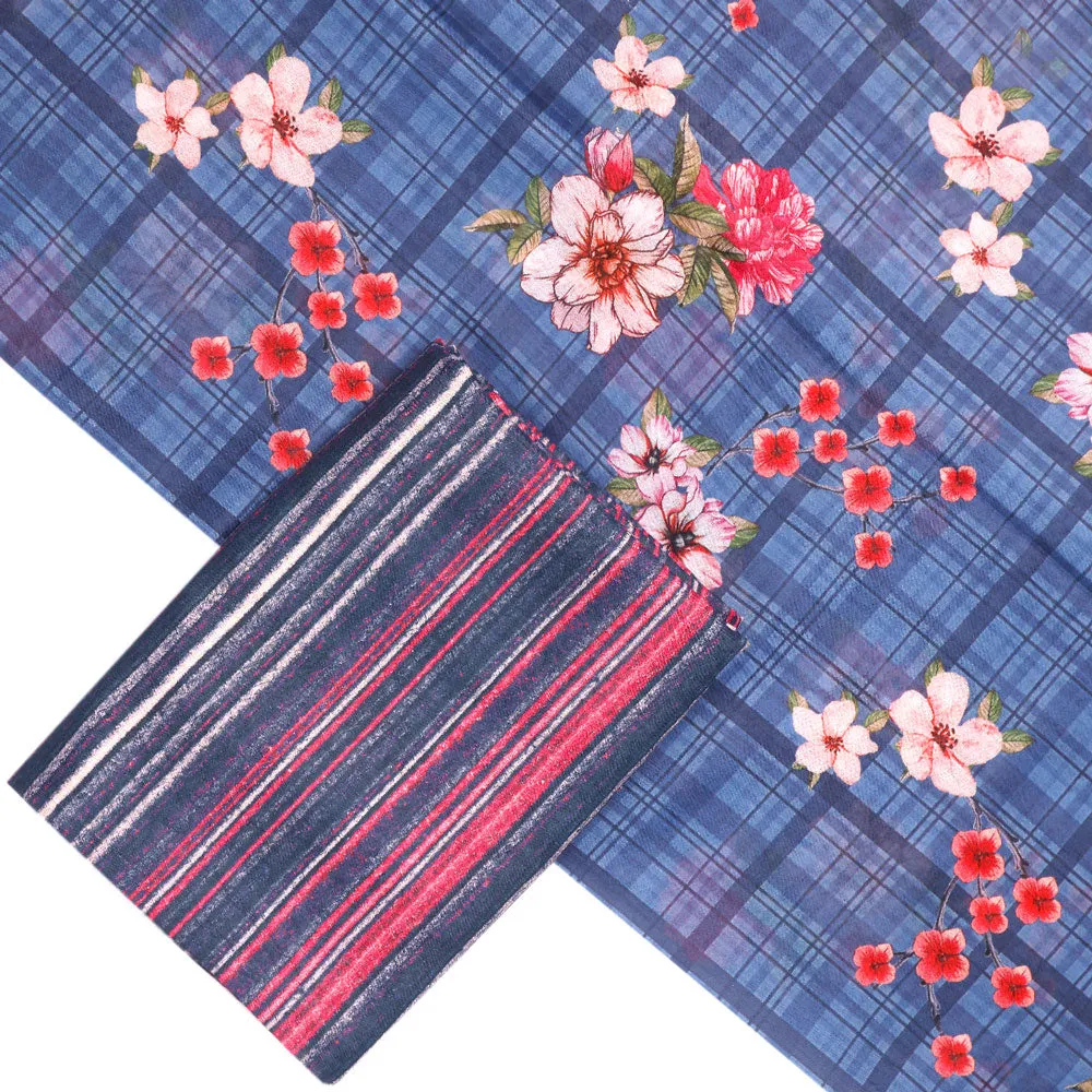 Blue Mul Cotton Printed Unstitched Fabric Set (5 Meter Set)