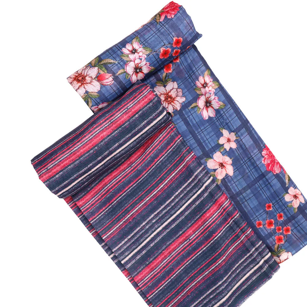 Blue Mul Cotton Printed Unstitched Fabric Set (5 Meter Set)