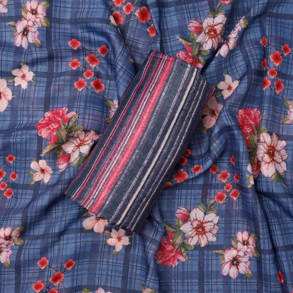 Blue Mul Cotton Printed Unstitched Fabric Set (5 Meter Set)