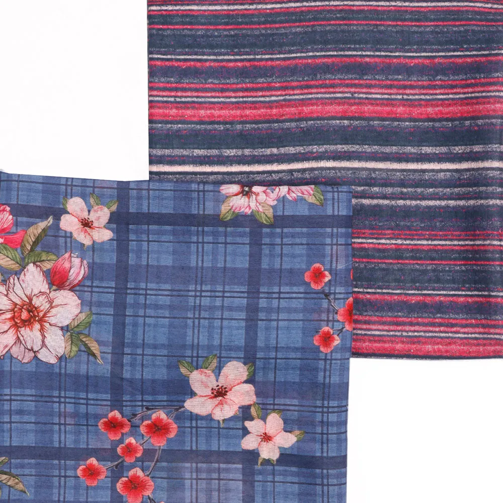 Blue Mul Cotton Printed Unstitched Fabric Set (5 Meter Set)