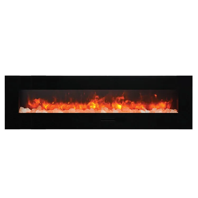 Built-In Flush Mount/Wall Mount 72" Electric Fireplace with Black Glass Surround, Log Set