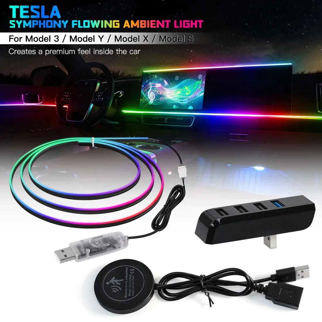 Car Ambient Lights with Auto-Off USB Expansion RGB Symphony 55"