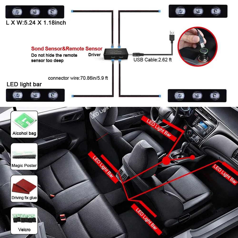 Car LED Ambient Interior Lights | 4 Packs