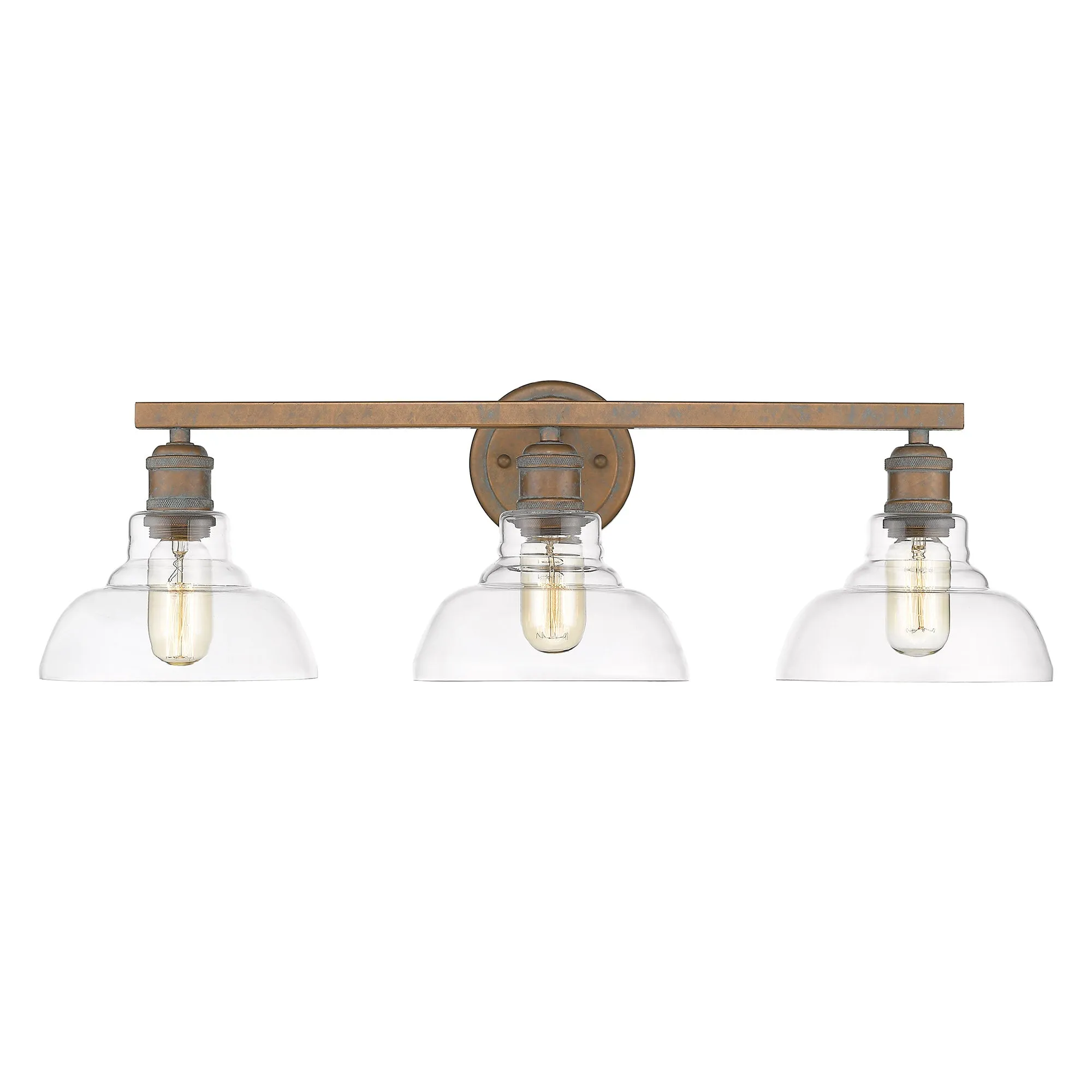Carver 3 Light Bath Vanity in Copper Patina with Clear Glass Shade