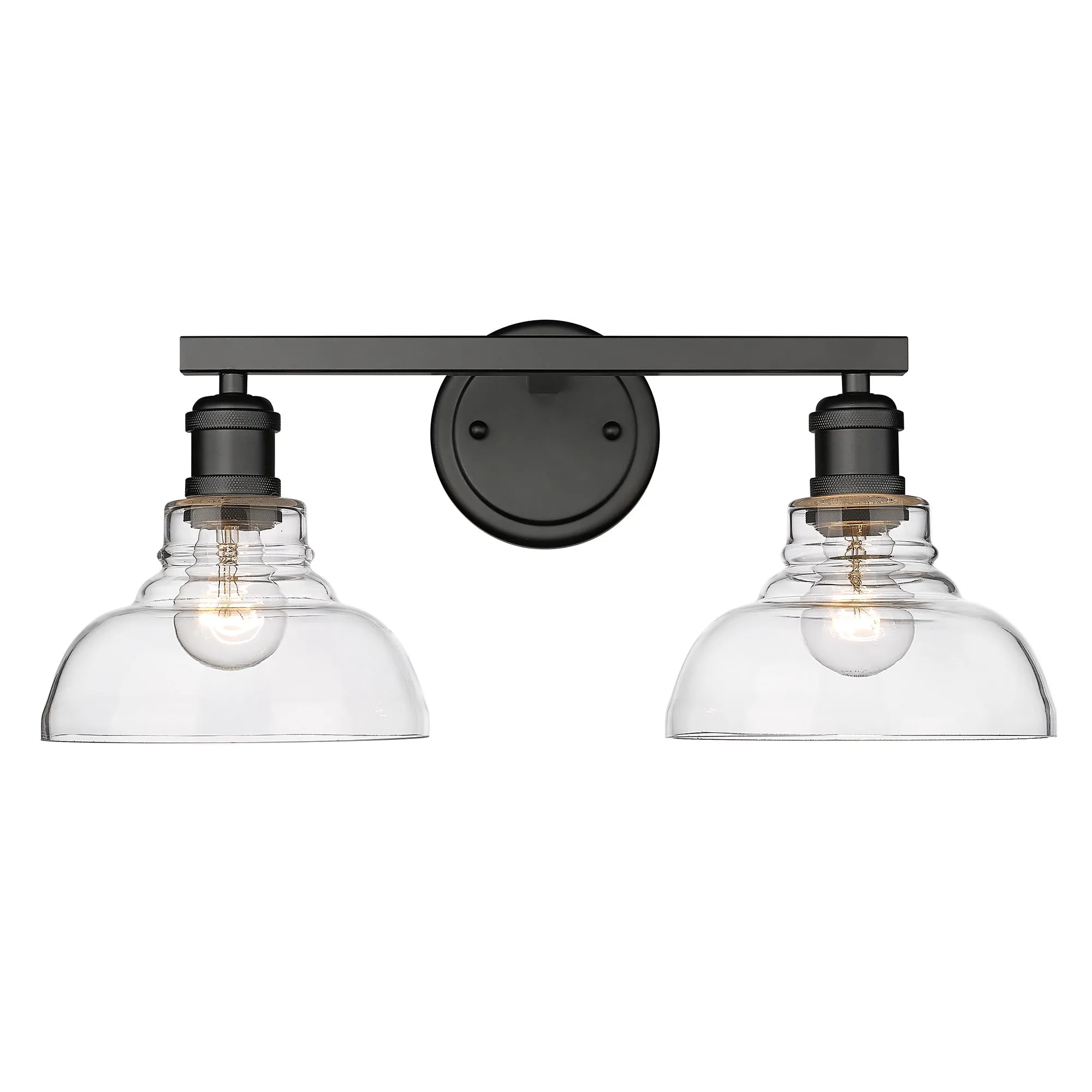 Carver BLK 2 Light Bath Vanity in Matte Black with Clear Glass Shade