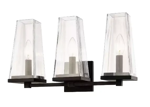 Chaminet 3-Light Aged Bronze Vanity Light with Glass Shade