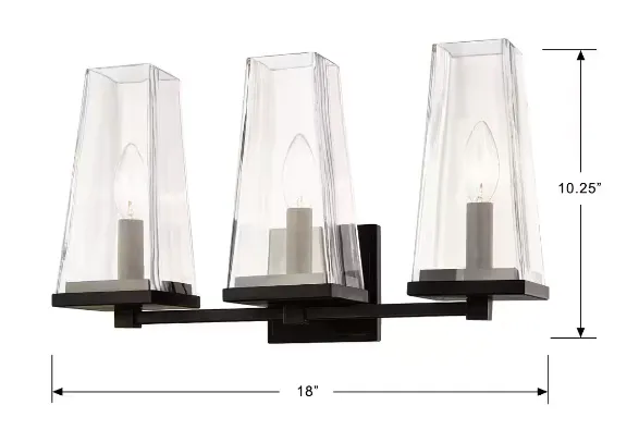 Chaminet 3-Light Aged Bronze Vanity Light with Glass Shade