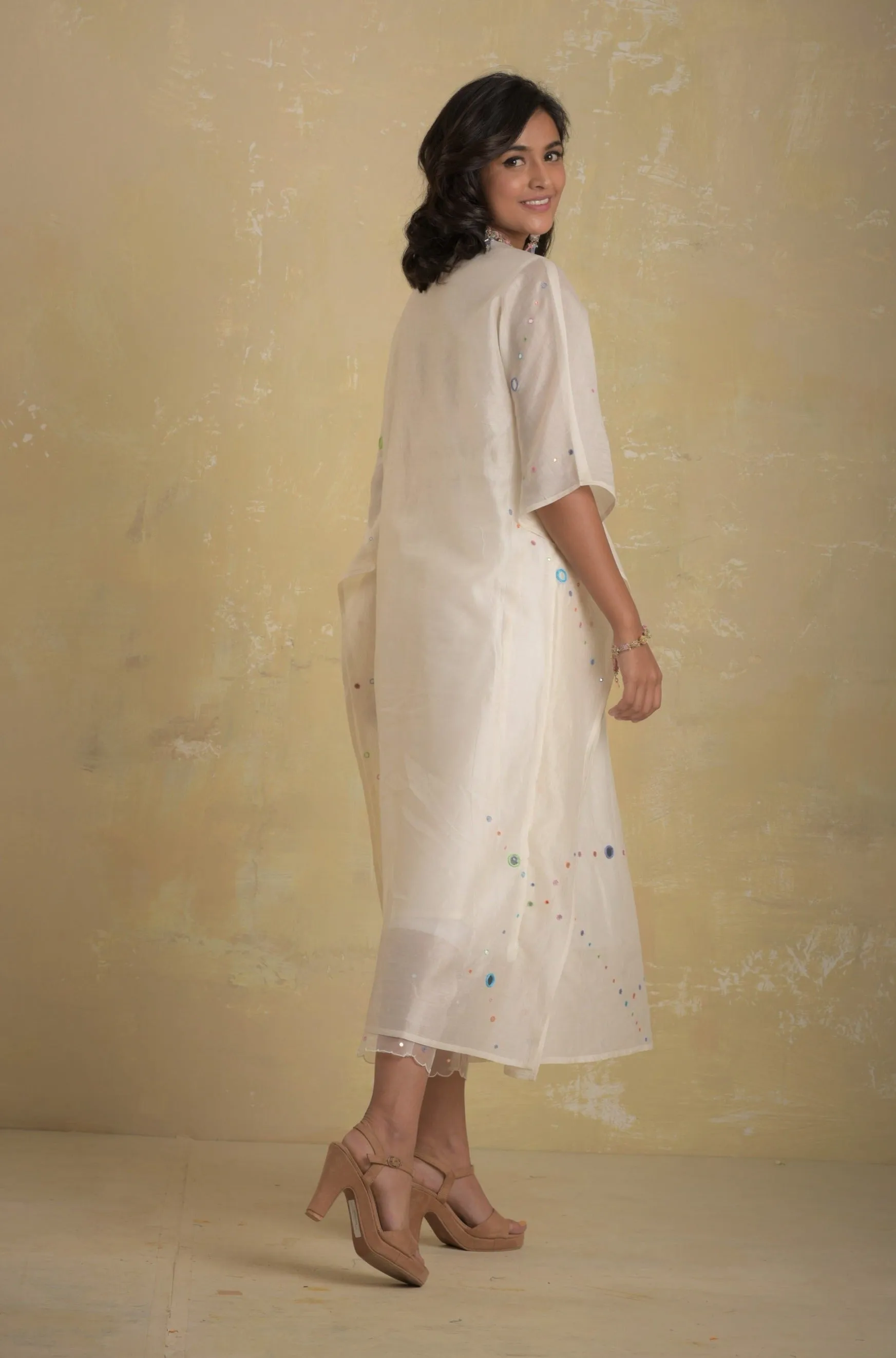 Chanderi Kaftan With Mirror - Set of 1