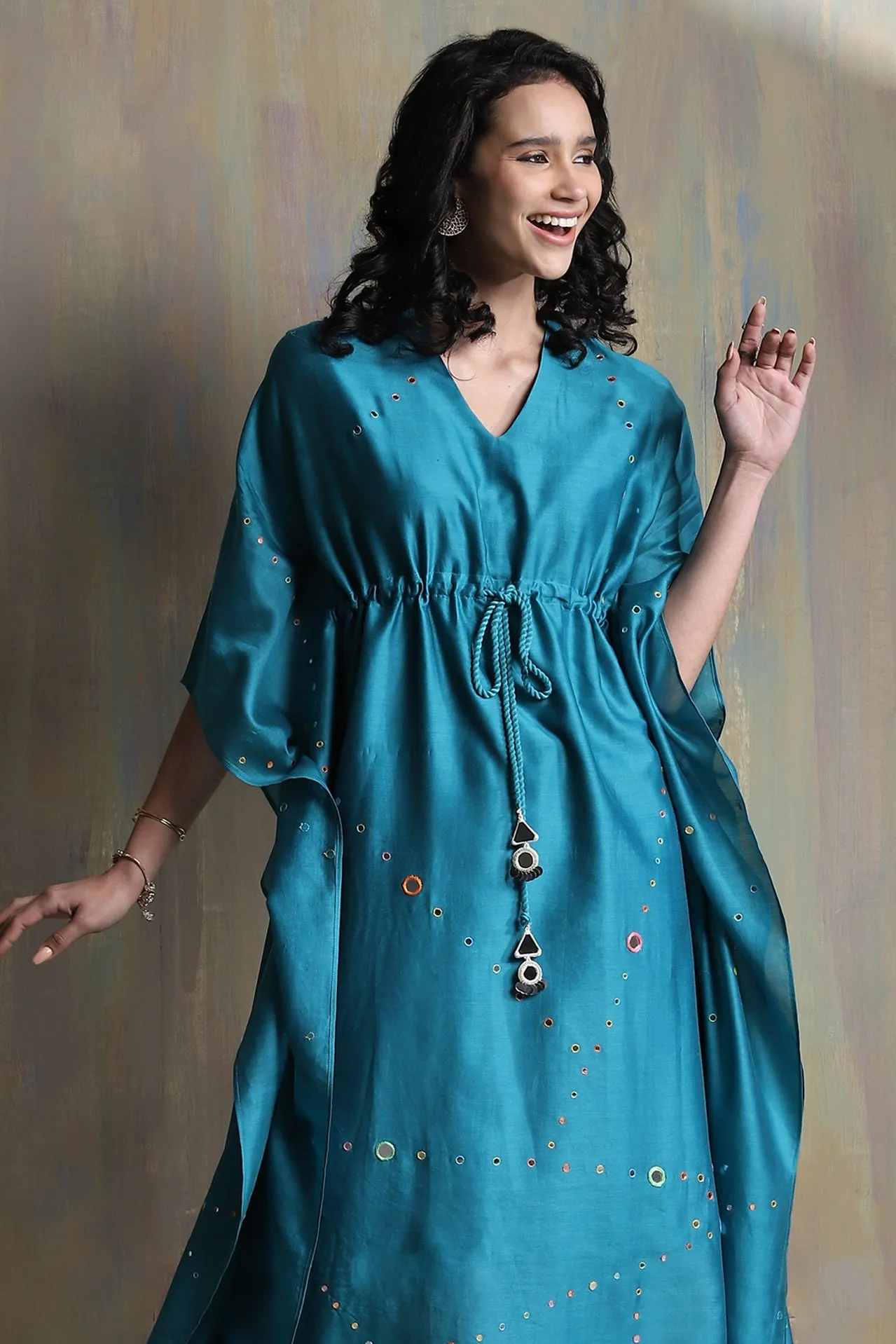 Chanderi Kaftan With Mirror - Set of 1