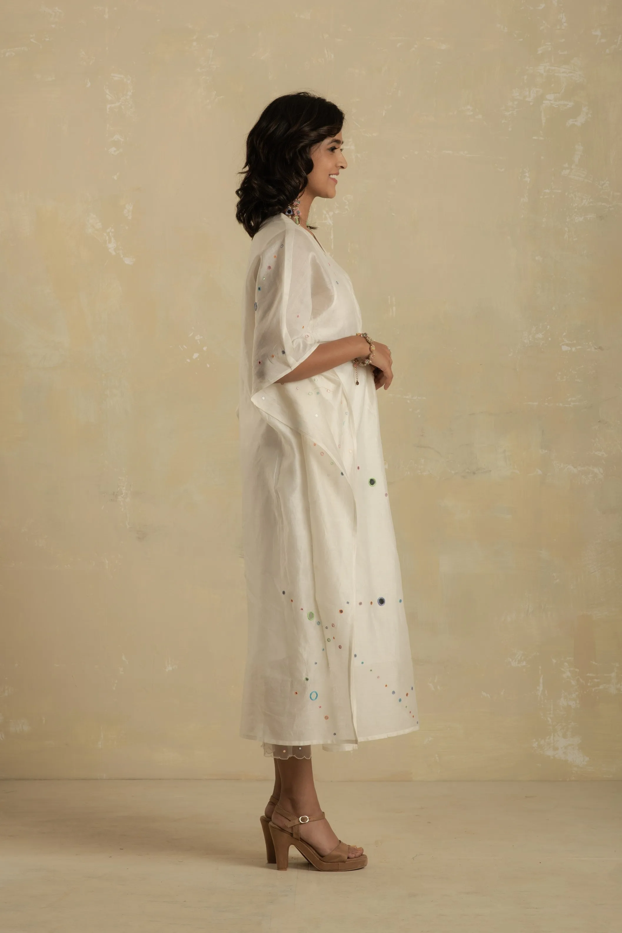 Chanderi Kaftan With Mirror - Set of 1