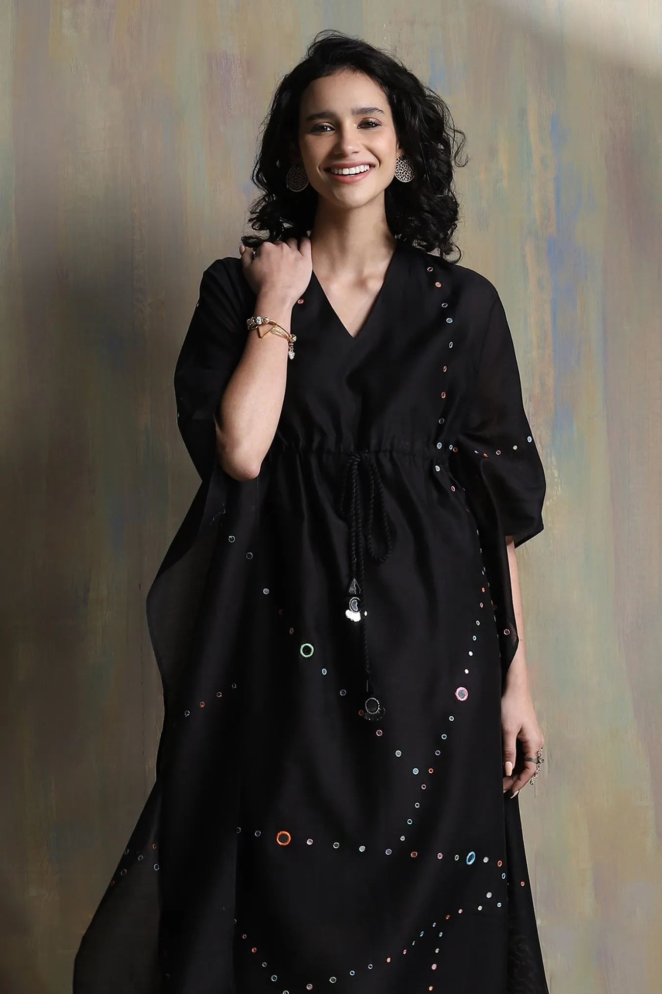 Chanderi Kaftan With Mirror - Set of 1