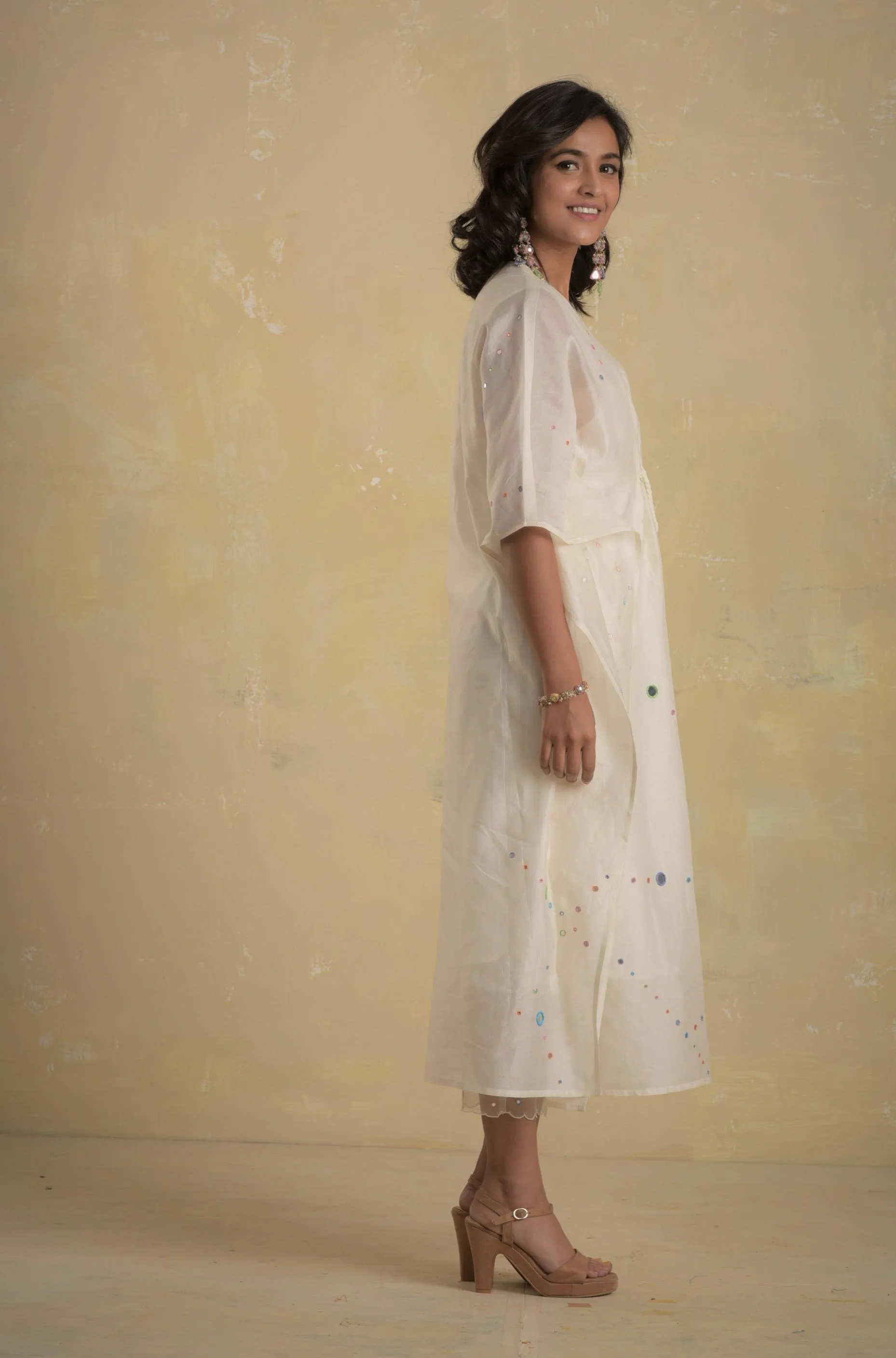Chanderi Kaftan With Mirror - Set of 1