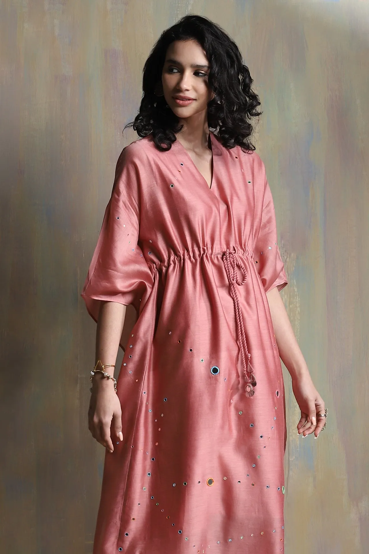 Chanderi Kaftan With Mirror - Set of 1