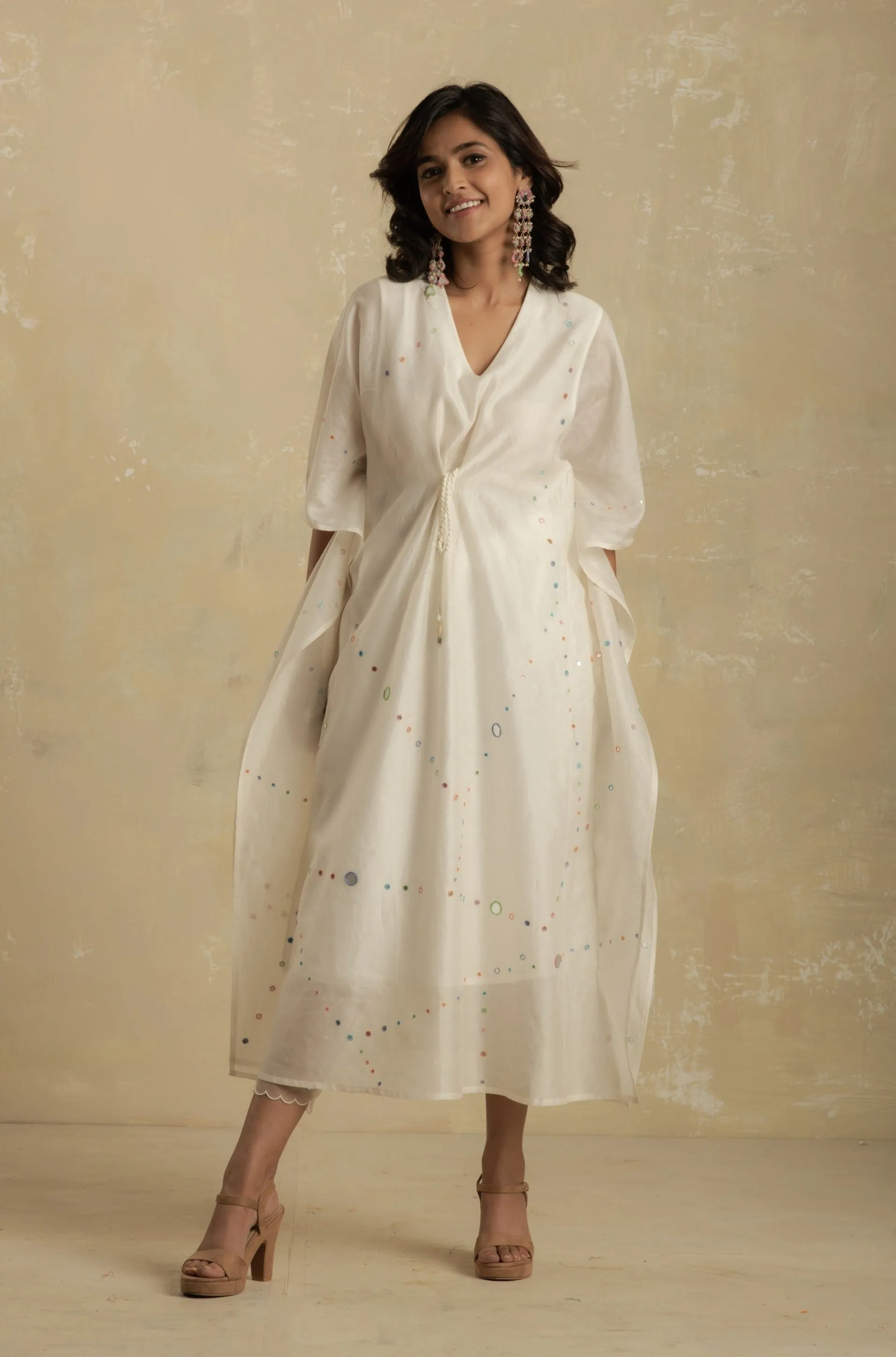 Chanderi Kaftan With Mirror - Set of 1