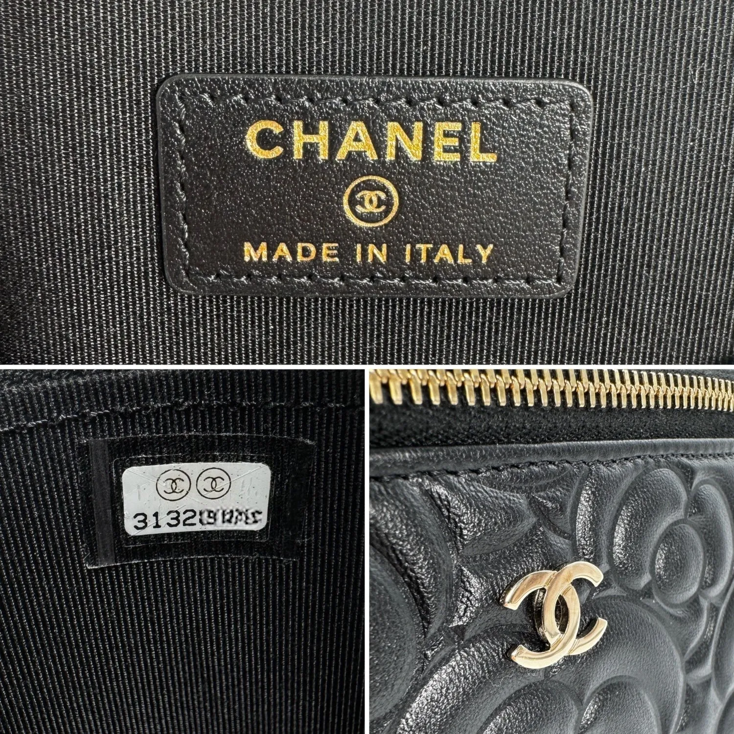 Chanel 2021 Black Camellia Vanity Case w/ Chain