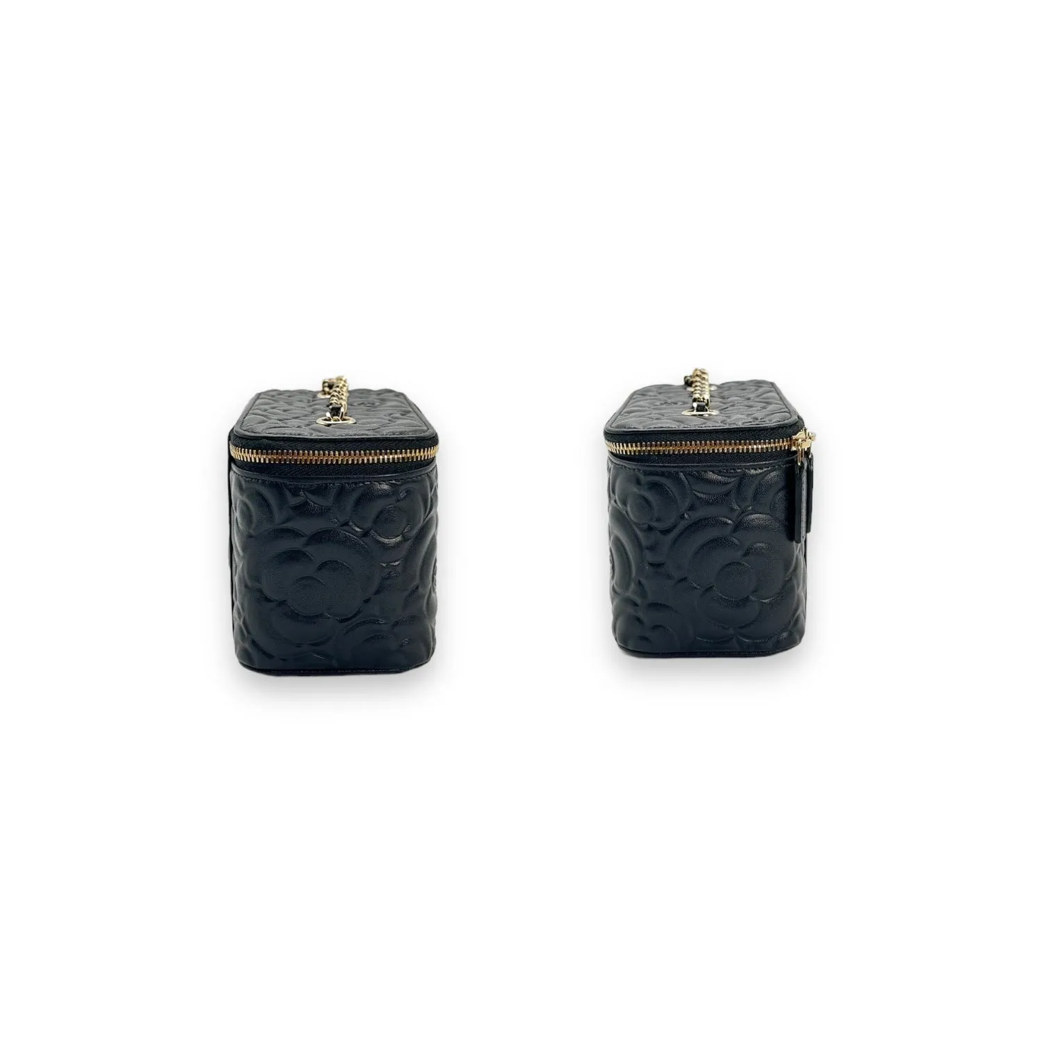 Chanel 2021 Black Camellia Vanity Case w/ Chain