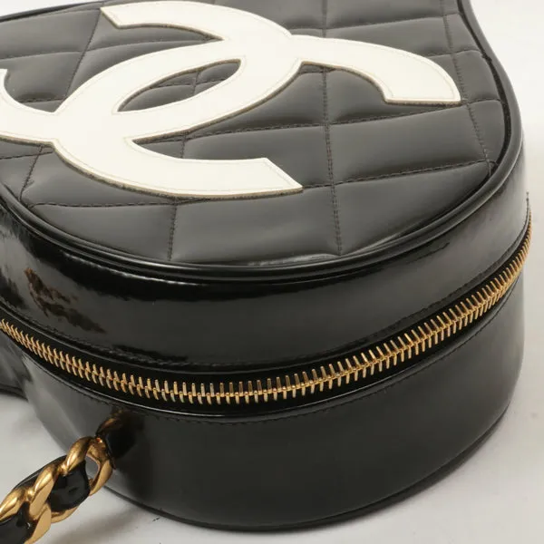 Chanel Around 1995 Made Patent Heart Cc Mark Stitch Vanity Black