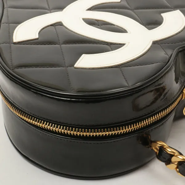 Chanel Around 1995 Made Patent Heart Cc Mark Stitch Vanity Black
