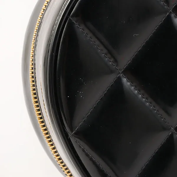 Chanel Around 1995 Made Patent Heart Cc Mark Stitch Vanity Black