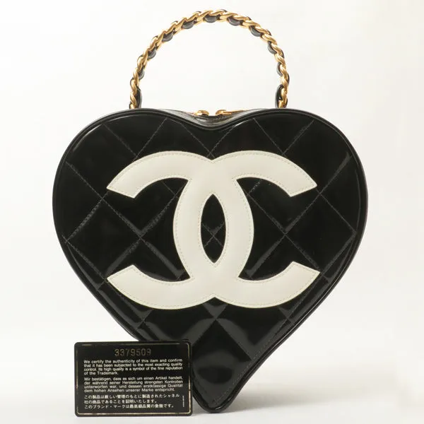 Chanel Around 1995 Made Patent Heart Cc Mark Stitch Vanity Black