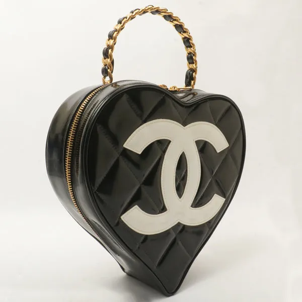 Chanel Around 1995 Made Patent Heart Cc Mark Stitch Vanity Black