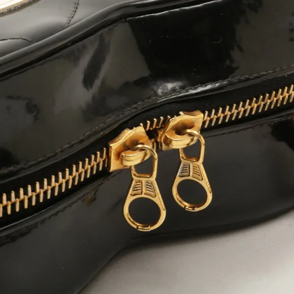 Chanel Around 1995 Made Patent Heart Cc Mark Stitch Vanity Black