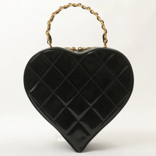 Chanel Around 1995 Made Patent Heart Cc Mark Stitch Vanity Black