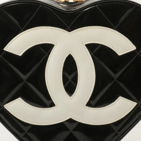 Chanel Around 1995 Made Patent Heart Cc Mark Stitch Vanity Black
