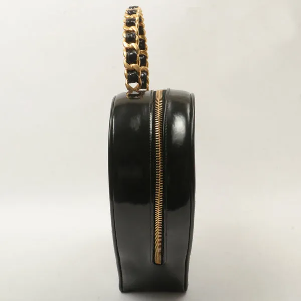 Chanel Around 1995 Made Patent Heart Cc Mark Stitch Vanity Black