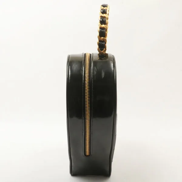 Chanel Around 1995 Made Patent Heart Cc Mark Stitch Vanity Black