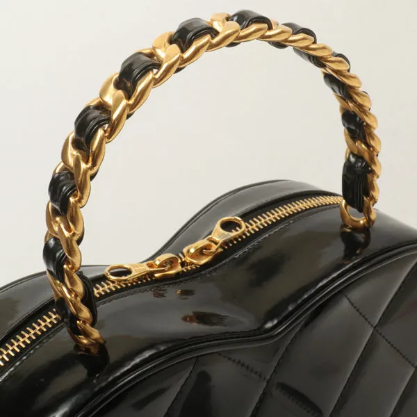 Chanel Around 1995 Made Patent Heart Cc Mark Stitch Vanity Black
