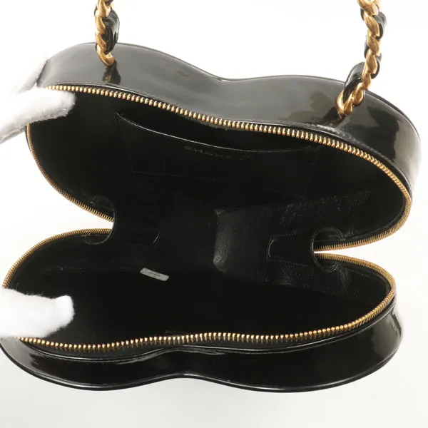 Chanel Around 1995 Made Patent Heart Cc Mark Stitch Vanity Black
