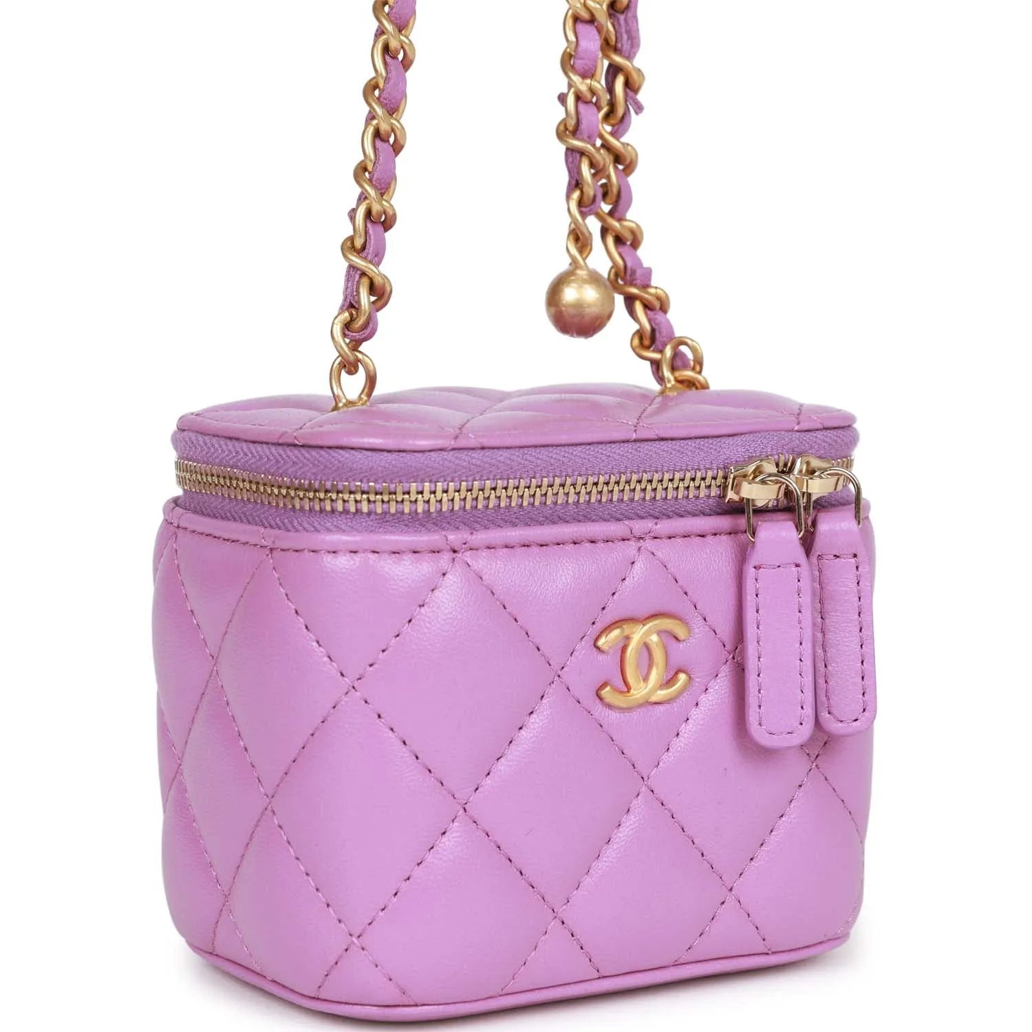 Chanel Small Classic CC Vanity Case Purple Lambskin Gold Hardware