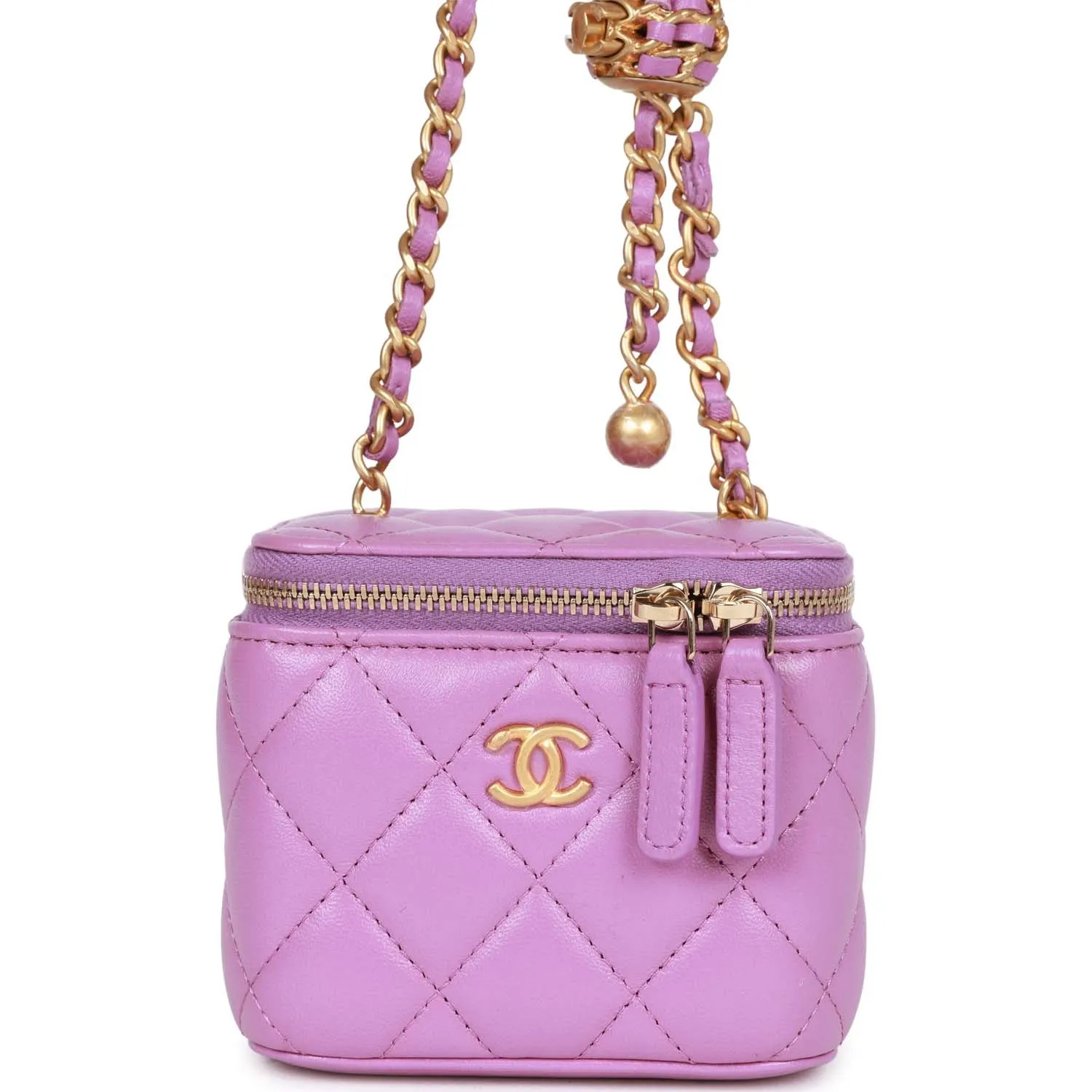 Chanel Small Classic CC Vanity Case Purple Lambskin Gold Hardware