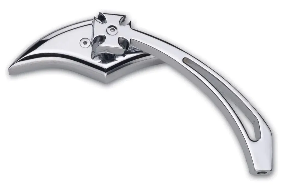 CHROME MOTORCYCLE  MIRROR, SCIMITAR HEAD WITH IRON CROSS STEM, LEFTLEFT & RIGHT