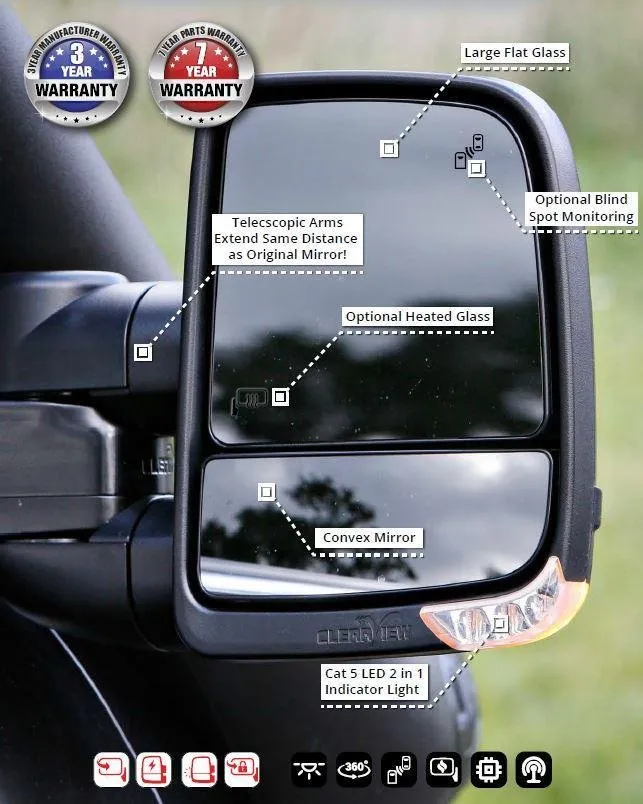 Clearview Next Gen Towing Mirrors for Toyota Hilux 2015-July 2021