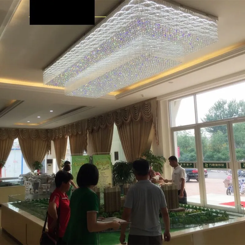 Custom Rectangular LED Chandelier for Hotel Lobbies and Ceramic Jewelry Showrooms